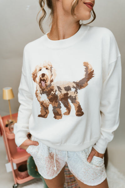 Long Sleeve Crew Neck Puppy Graphic Sweater - Southern Soule Designs