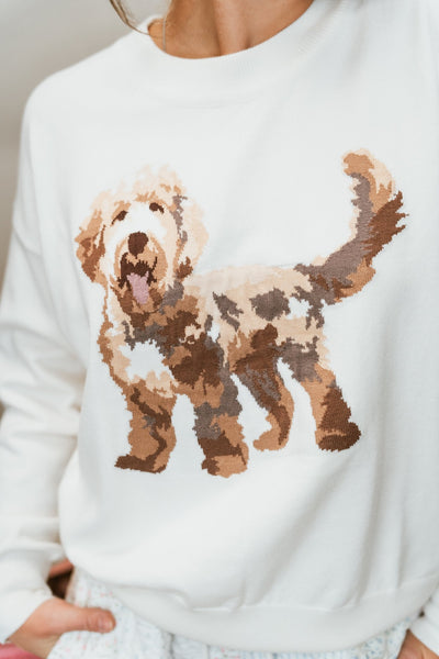 Long Sleeve Crew Neck Puppy Graphic Sweater - Southern Soule Designs