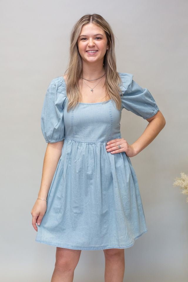 Lt Blue Denim Baby Doll Dress - Southern Soule Designs