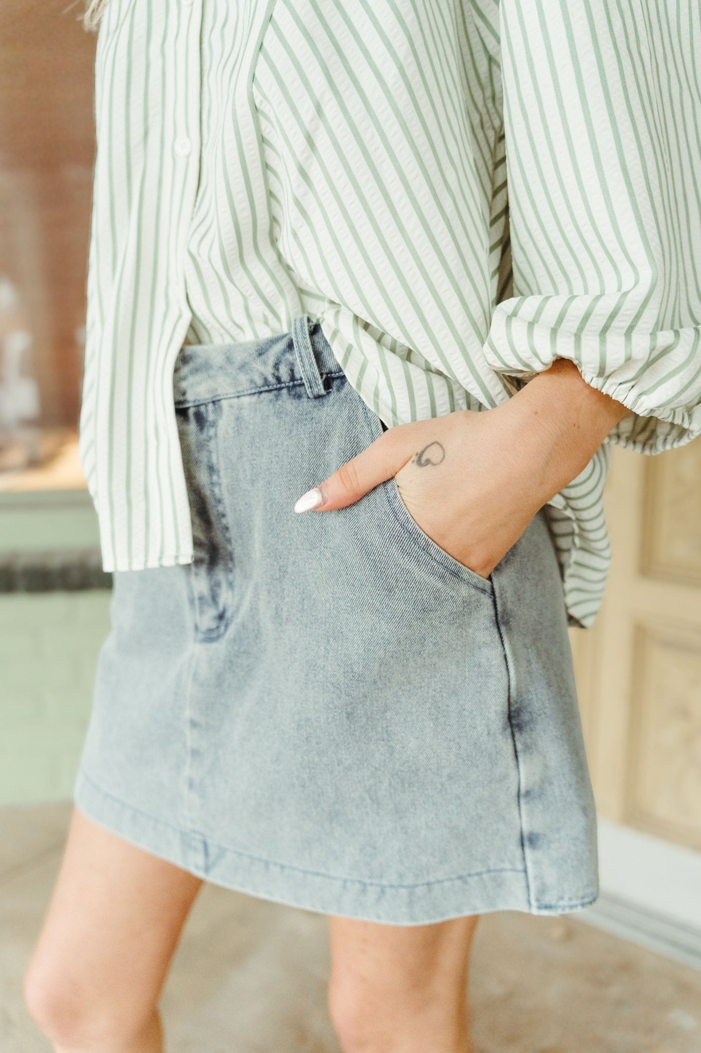 Lt Blue Denim Hi Waist Skort P26270 - Southern Soule Designs