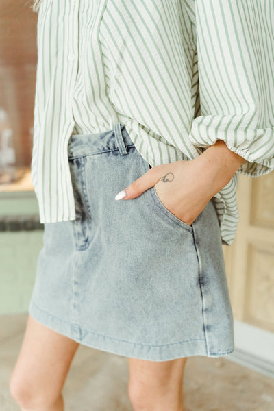 Lt Blue Denim Hi Waist Skort P26270 - Southern Soule Designs