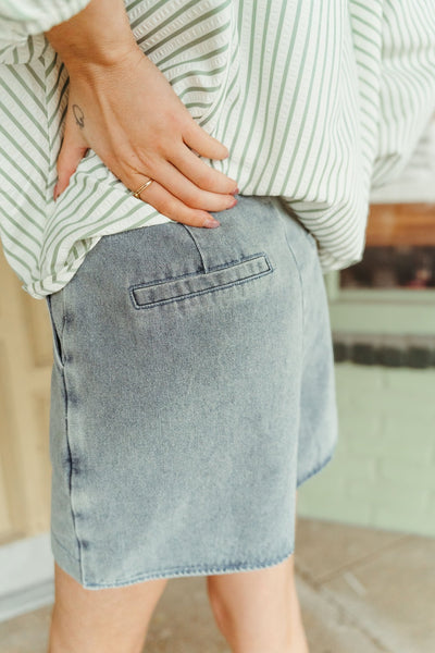 Lt Blue Denim Hi Waist Skort P26270 - Southern Soule Designs