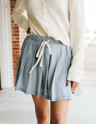 Lt Blue Denim Pleated Skort S26195 - Southern Soule Designs