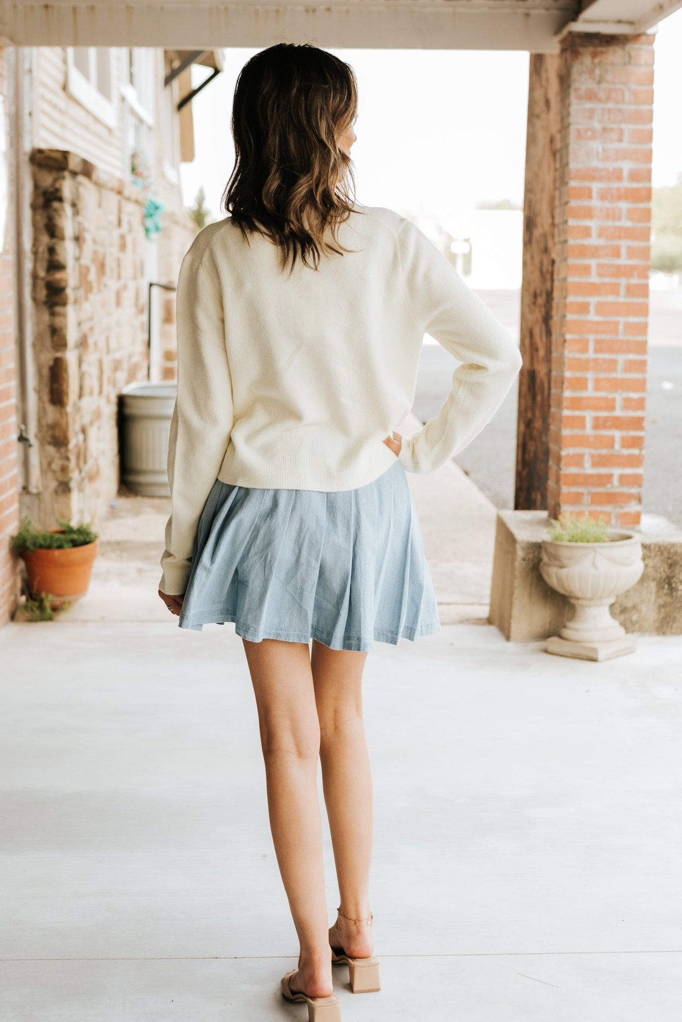 Lt Blue Denim Pleated Skort S26195 - Southern Soule Designs