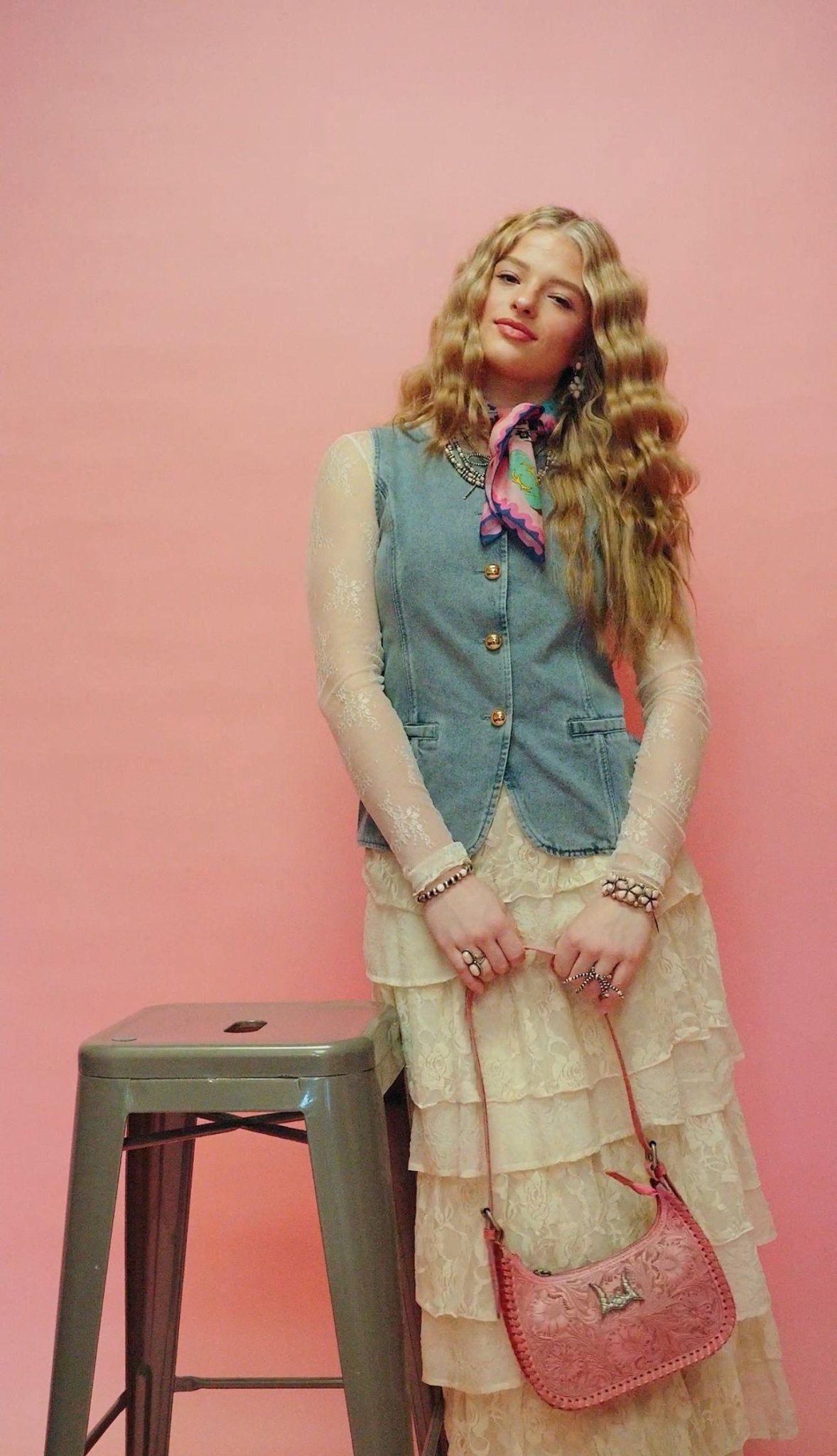 Lt Blue Denim Vest Top w/ Gold Buttons T26271 - Southern Soule Designs