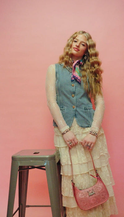 Lt Blue Denim Vest Top w/ Gold Buttons T26271 - Southern Soule Designs