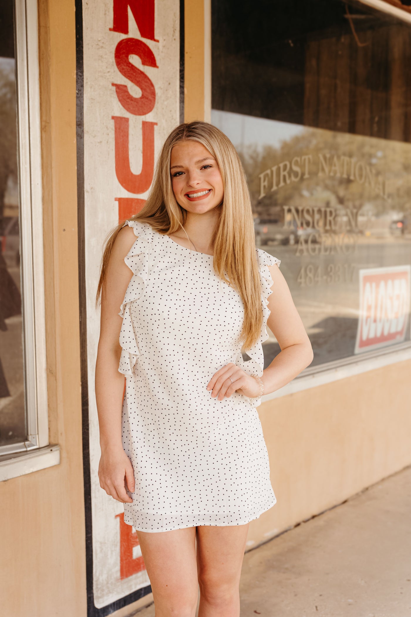 White Sleeveless Mini Dress with Black Polka Dots ID5318