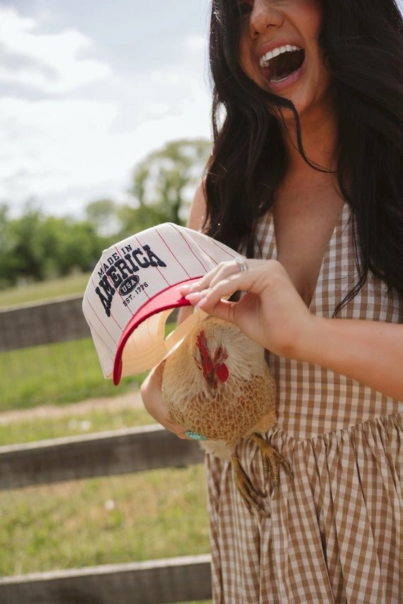 Made in America Red Stripe Vintage Trucker Hat - Southern Soule Designs