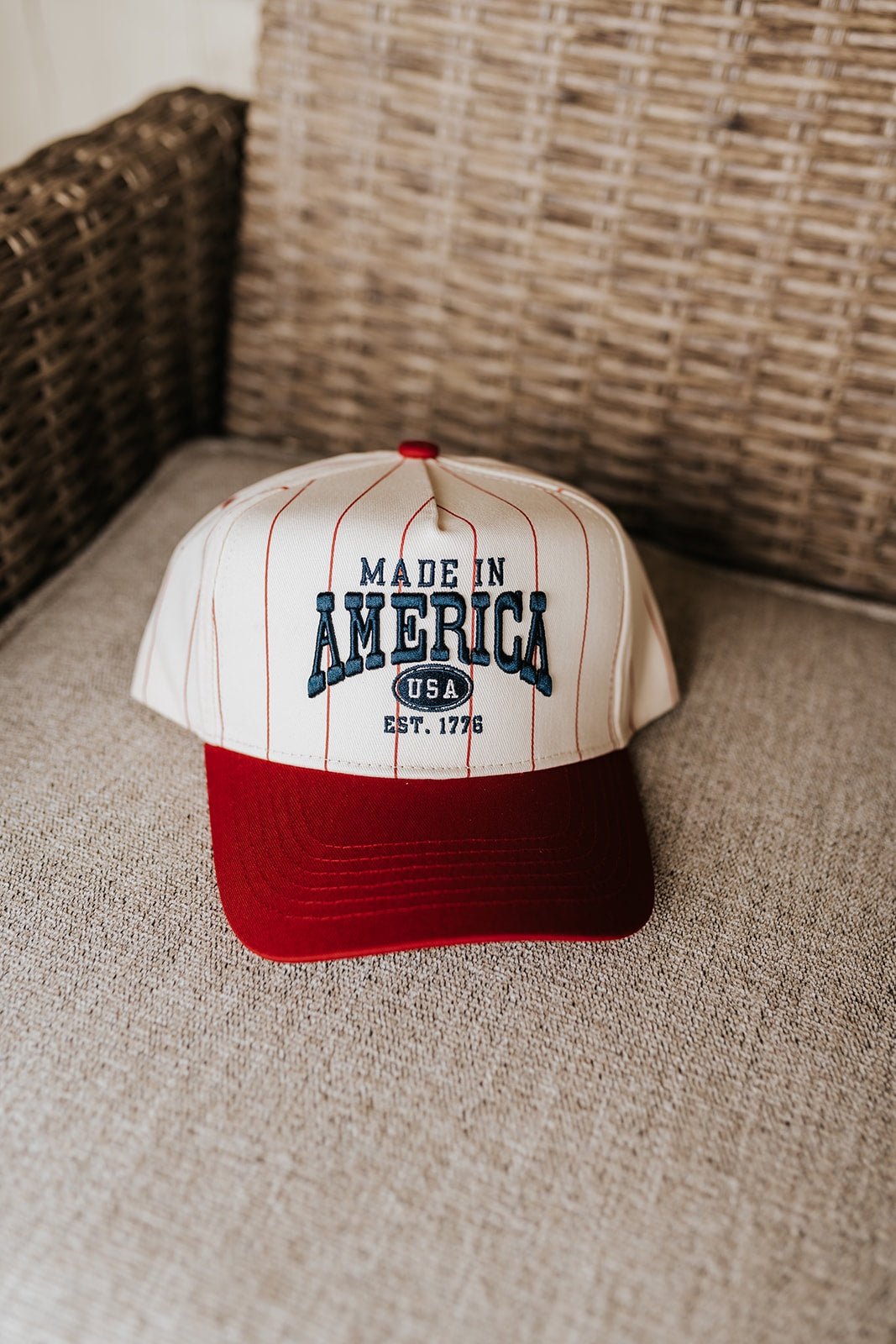 Made in America Red Stripe Vintage Trucker Hat - Southern Soule Designs