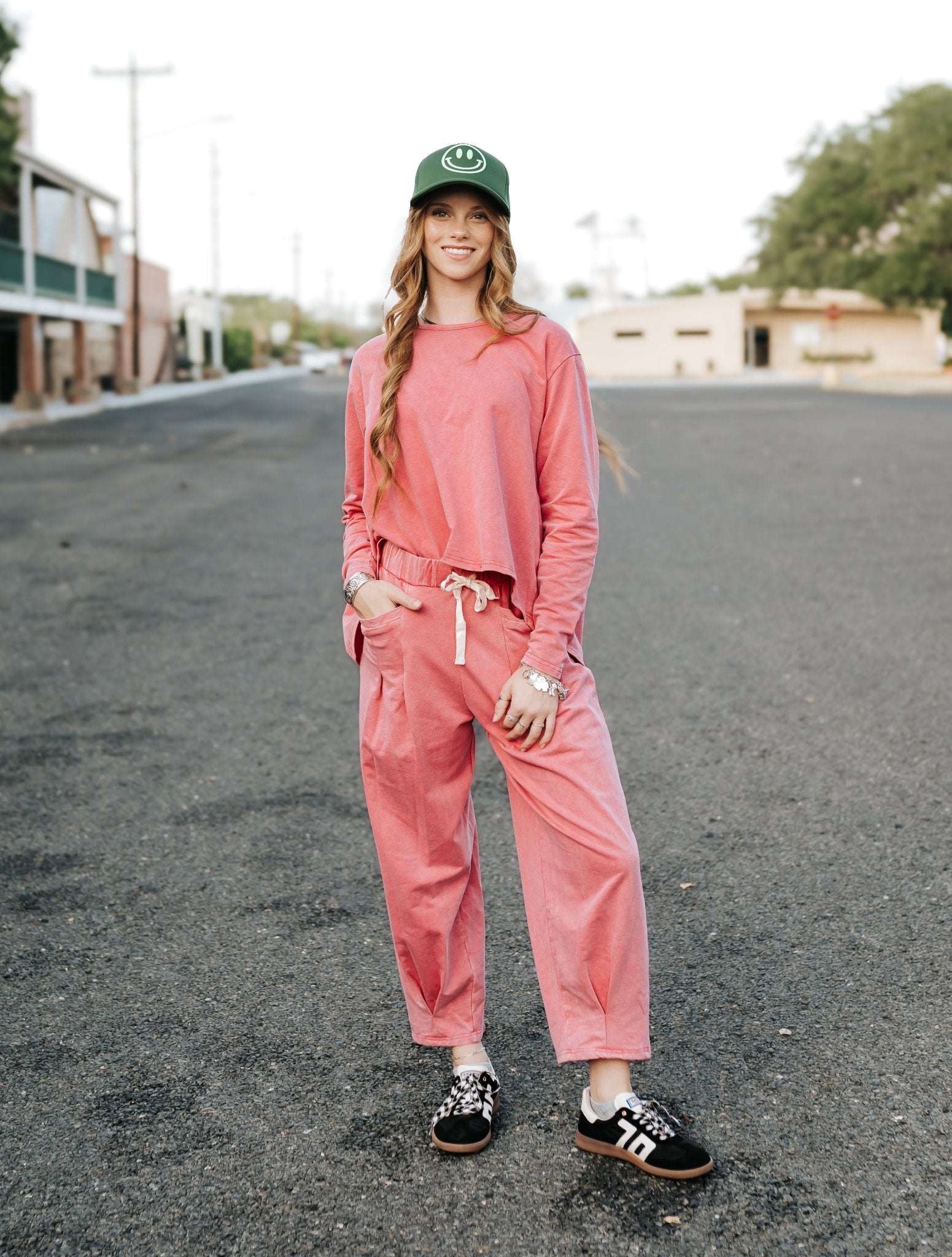 Magenta Washed Pleat Detail Short Sleeve Top and Pant Set - Southern Soule Designs