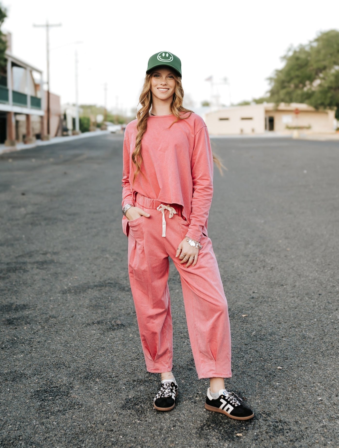 Magenta Washed Pleat Detail Short Sleeve Top and Pant Set - Southern Soule Designs