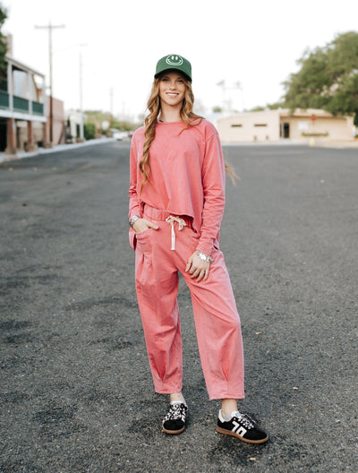 Magenta Washed Pleat Detail Short Sleeve Top and Pant Set - Southern Soule Designs