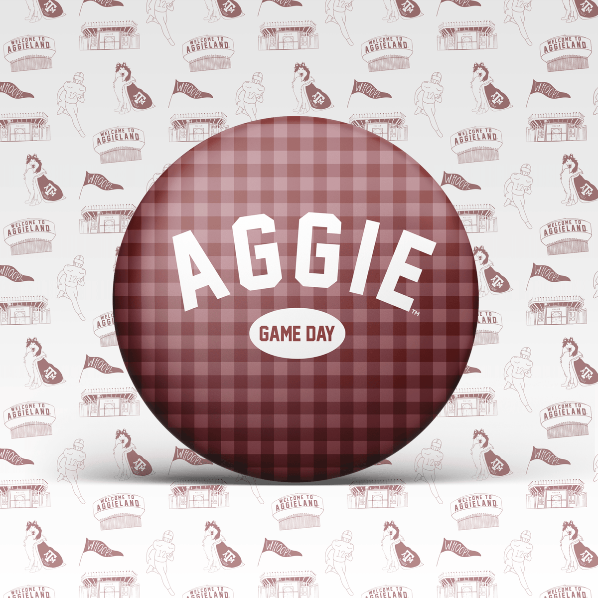 Maroon Gingham Aggie Game Day Button 2040 - Southern Soule Designs