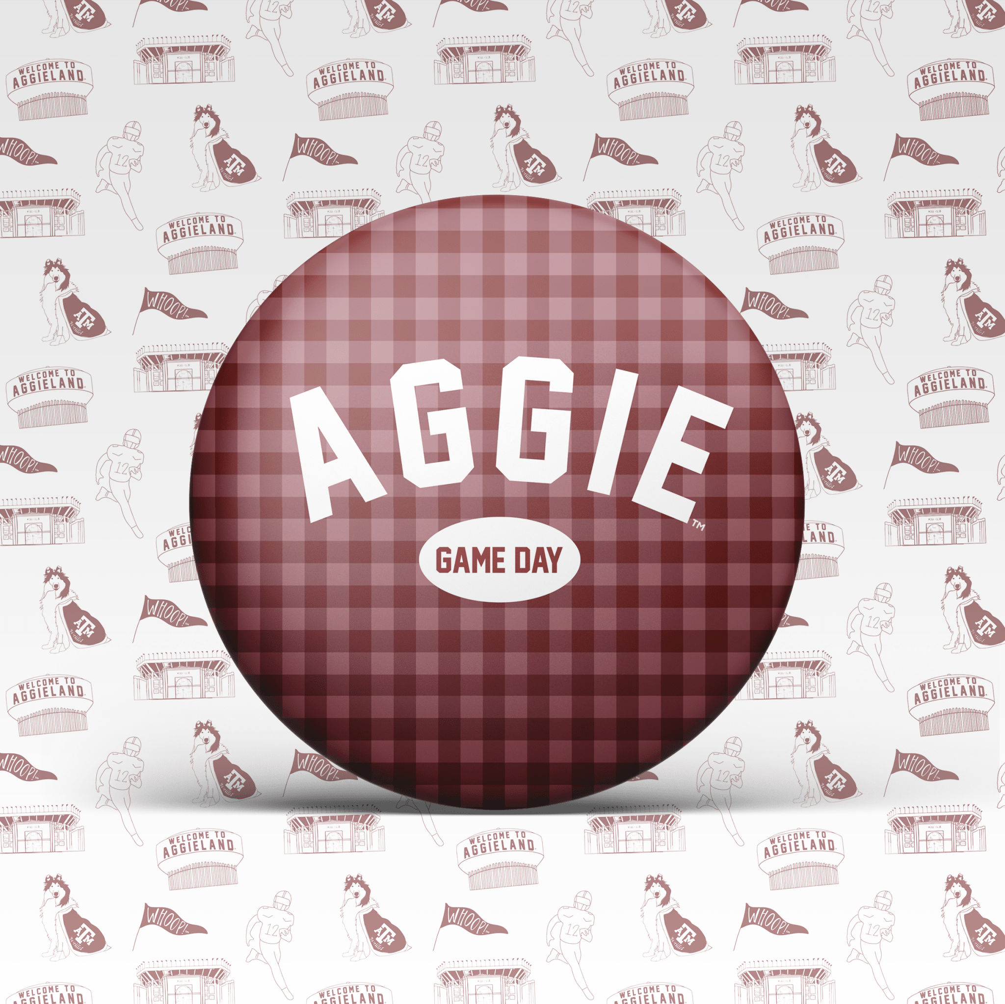 Maroon Gingham Aggie Game Day Button 2040 - Southern Soule Designs