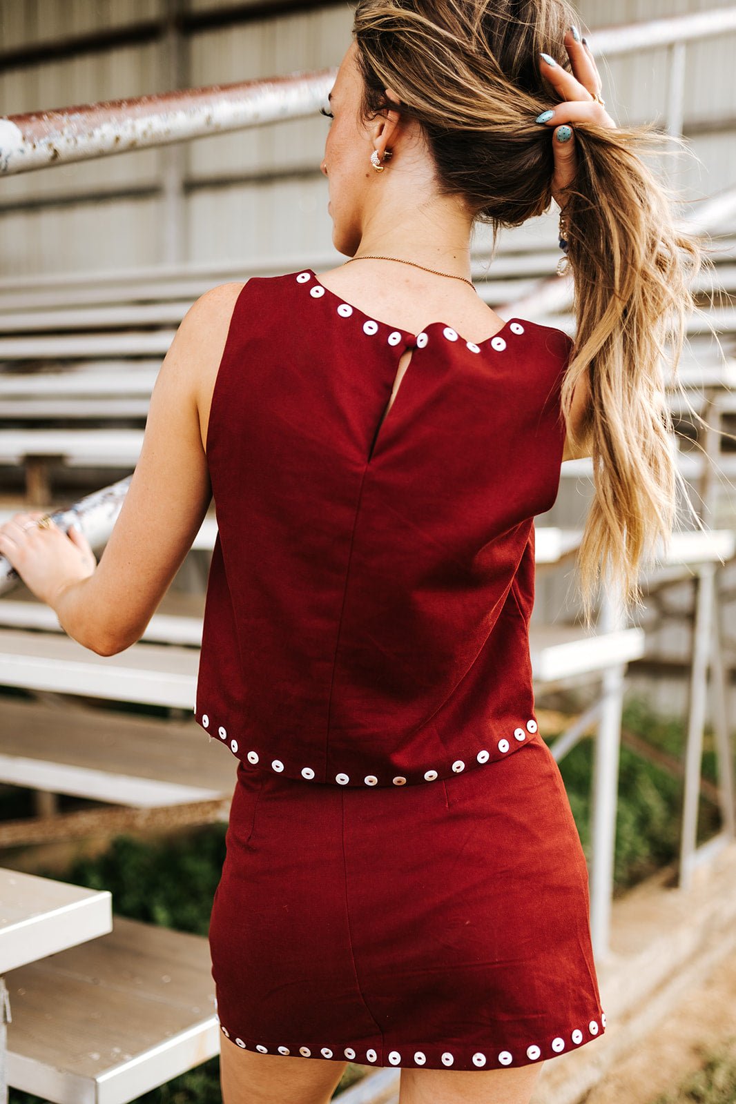 Maroon Stud Trim Detail Mini Skort CS4134 - Southern Soule Designs