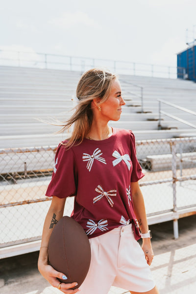 Maroon/White Tina Bows Top - Southern Soule Designs