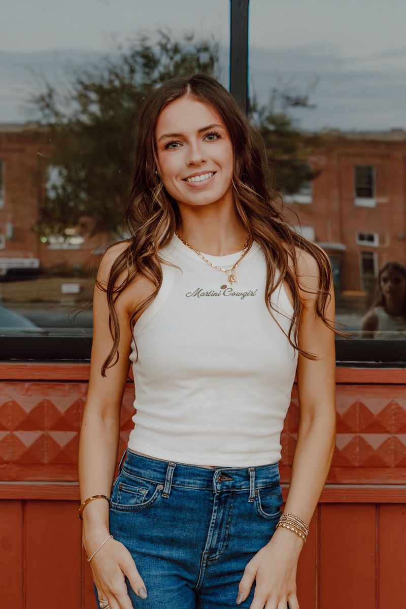 Martini Cowgirl Cream Embroidered Tank - Southern Soule Designs