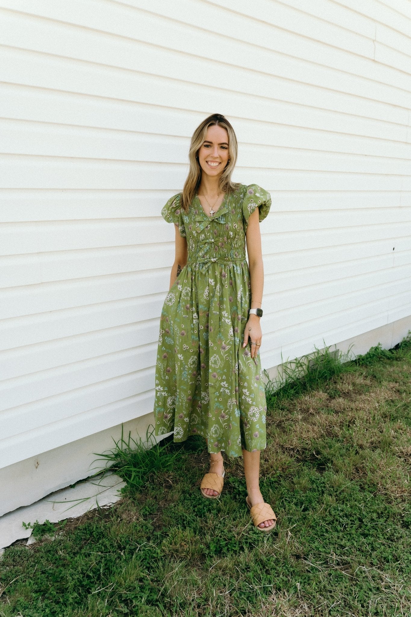 Martini Olive Floral Pattern Midi Dress D27755 - Southern Soule Designs