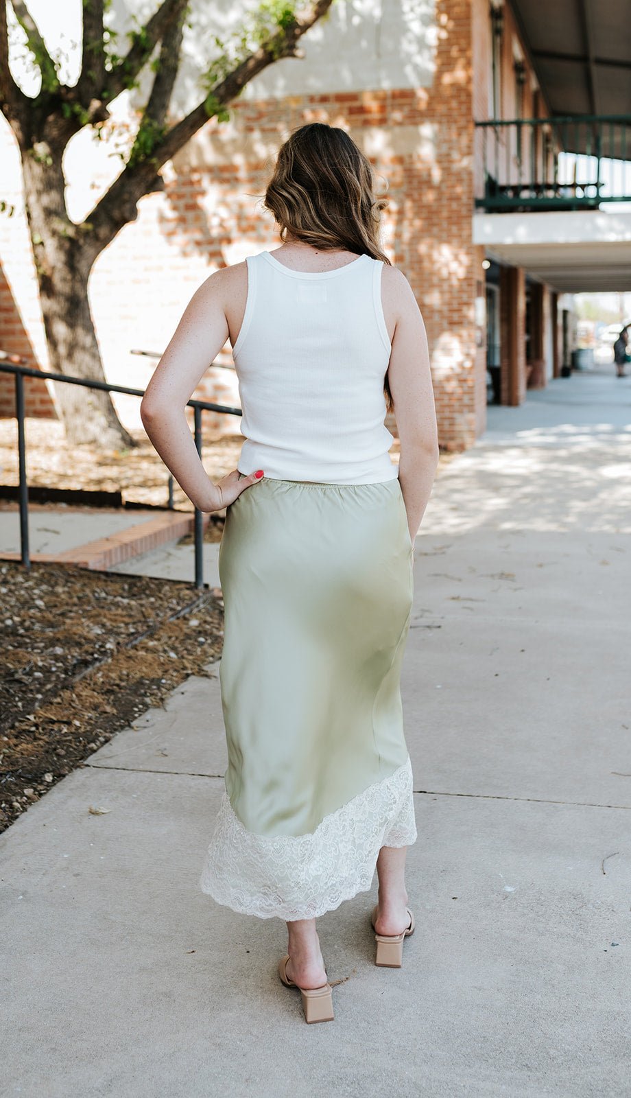 Matcha/Cream Lace Trim Satin Skirt WL25 - 11559 - Southern Soule Designs