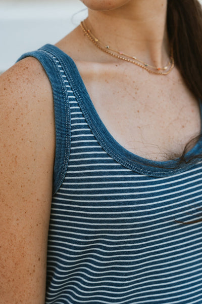 Mathis Striped Mini Dress Vintage Indigo ZD253215 - Southern Soule Designs