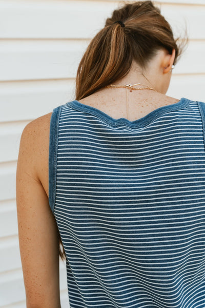 Mathis Striped Mini Dress Vintage Indigo ZD253215 - Southern Soule Designs