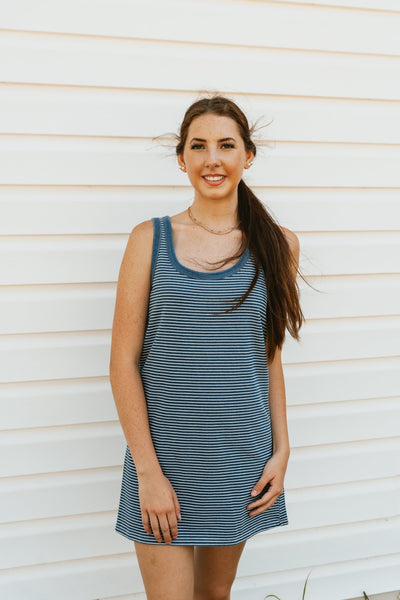 Mathis Striped Mini Dress Vintage Indigo ZD253215 - Southern Soule Designs