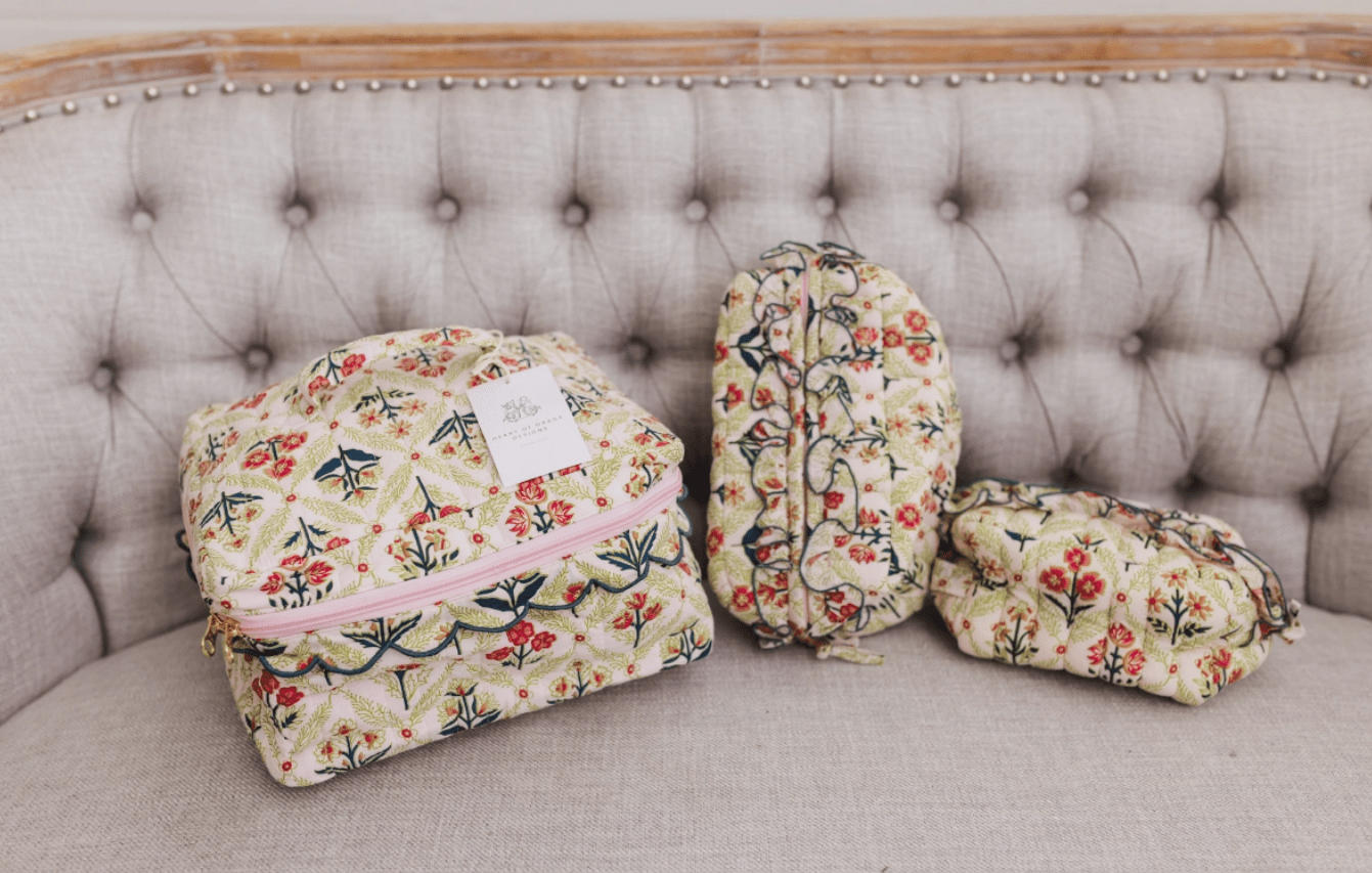 Meadow Luxe Quilted Cosmetic Bag (Set of 3) - Southern Soule Designs