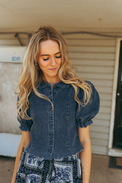 Medium Denim Wash Jaelynn Top N1956T - 1 - Southern Soule Designs