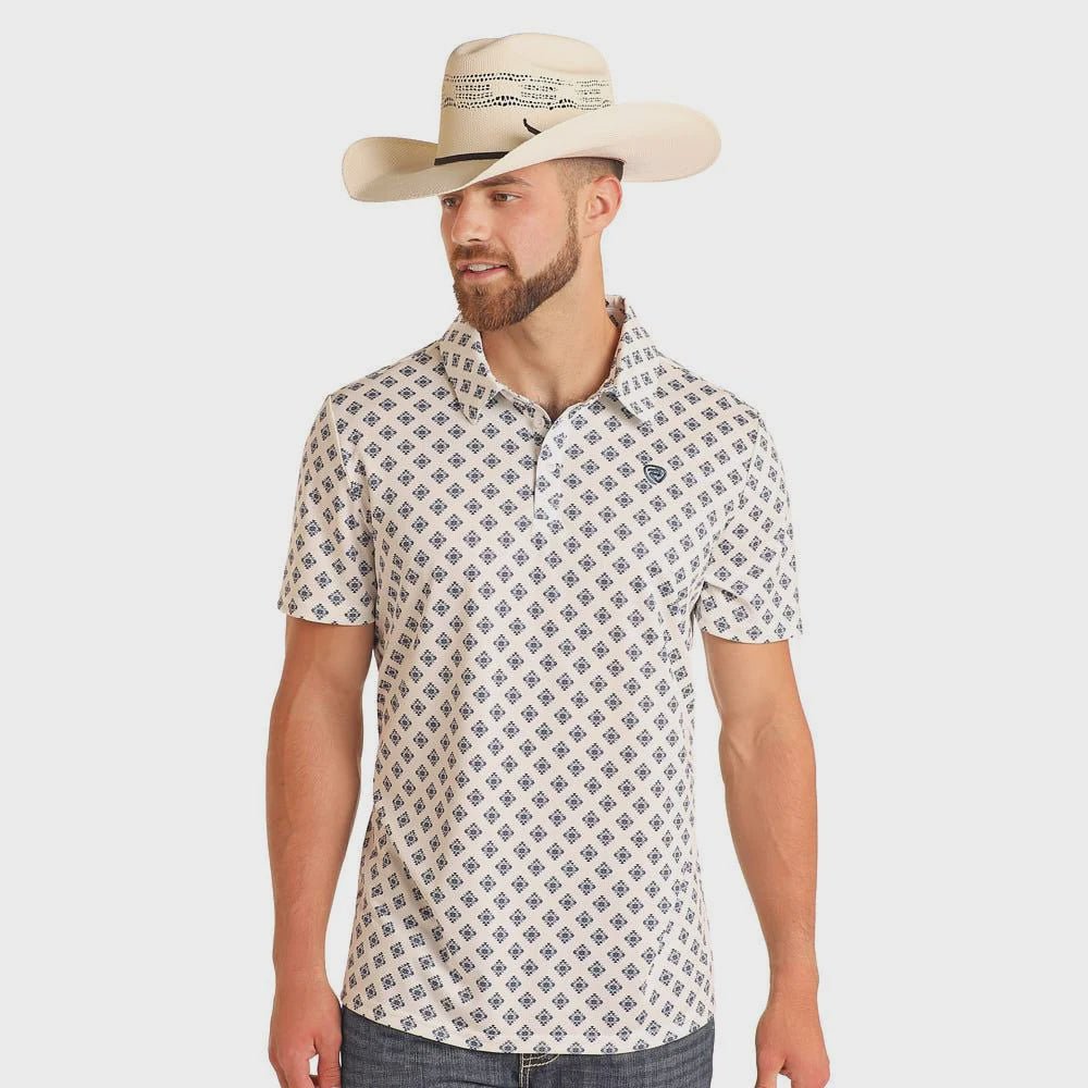 Men's Aztec Print Polo White BM51T05997 - Southern Soule Designs