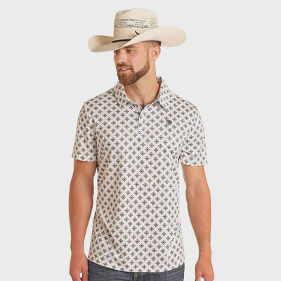 Men's Aztec Print Polo White BM51T05997 - Southern Soule Designs