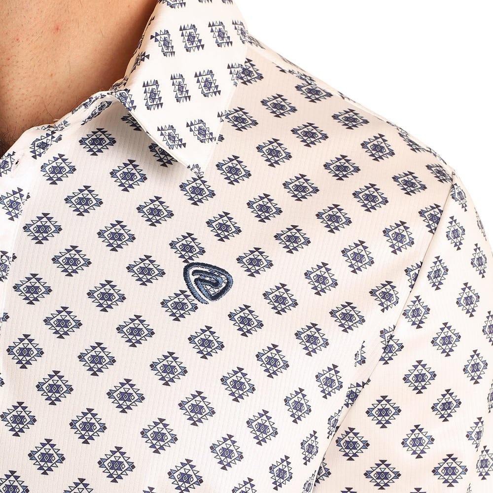 Men's Aztec Print Polo White BM51T05997 - Southern Soule Designs