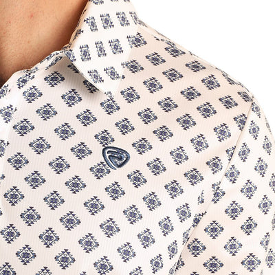 Men's Aztec Print Polo White BM51T05997 - Southern Soule Designs