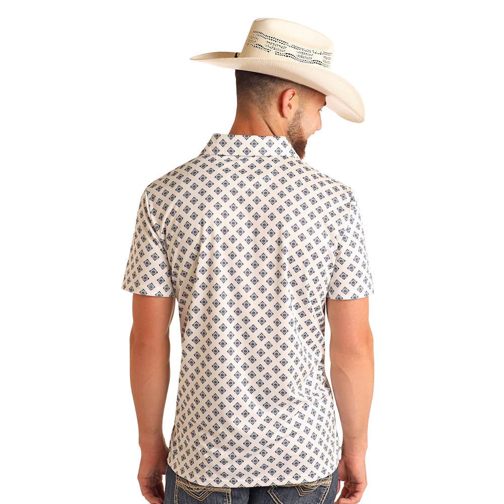 Men's Aztec Print Polo White BM51T05997 - Southern Soule Designs