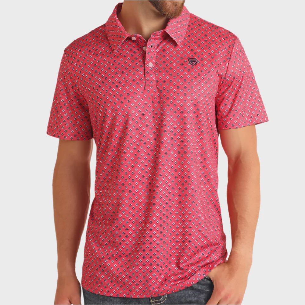 Men's Geo Print Polo Hot Pink BM51T06001 - Southern Soule Designs