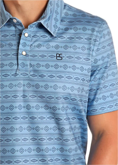 Men's Short Sleeve Polo Snap Shirt Blue TM51T05719 - Southern Soule Designs