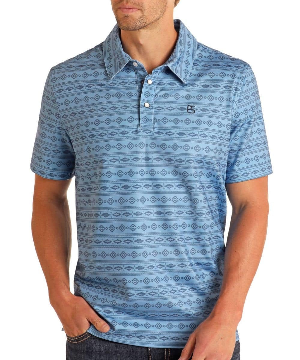 Men's Short Sleeve Polo Snap Shirt Blue TM51T05719 - Southern Soule Designs
