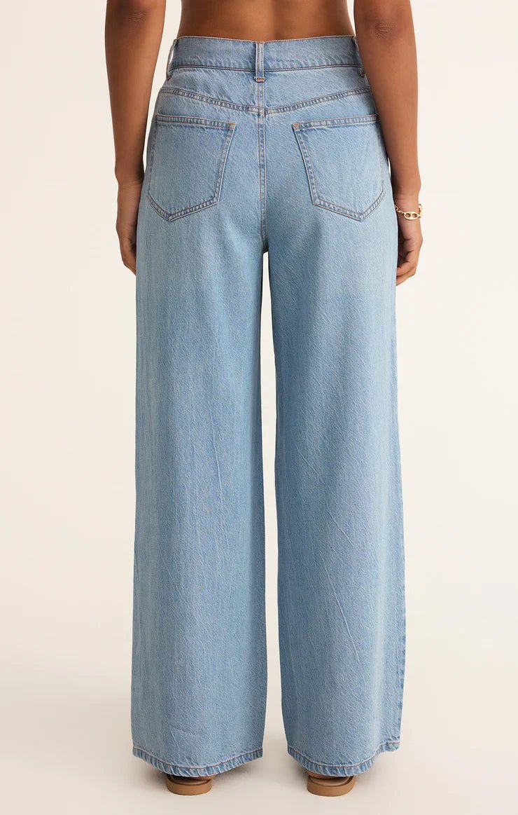 Mia Loose Wide Leg Denim Pant Light Vintage Indigo ZP251634S - Southern Soule Designs