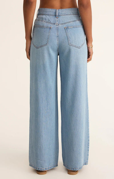 Mia Loose Wide Leg Denim Pant Light Vintage Indigo ZP251634S - Southern Soule Designs