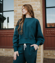 Midnight Navy CloudWalk Balloon Sleeve Fleece Crewneck KT5738 - Southern Soule Designs