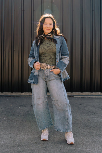 Mineral Washed Denim Barrel Leg Jean PK11491 - Southern Soule Designs