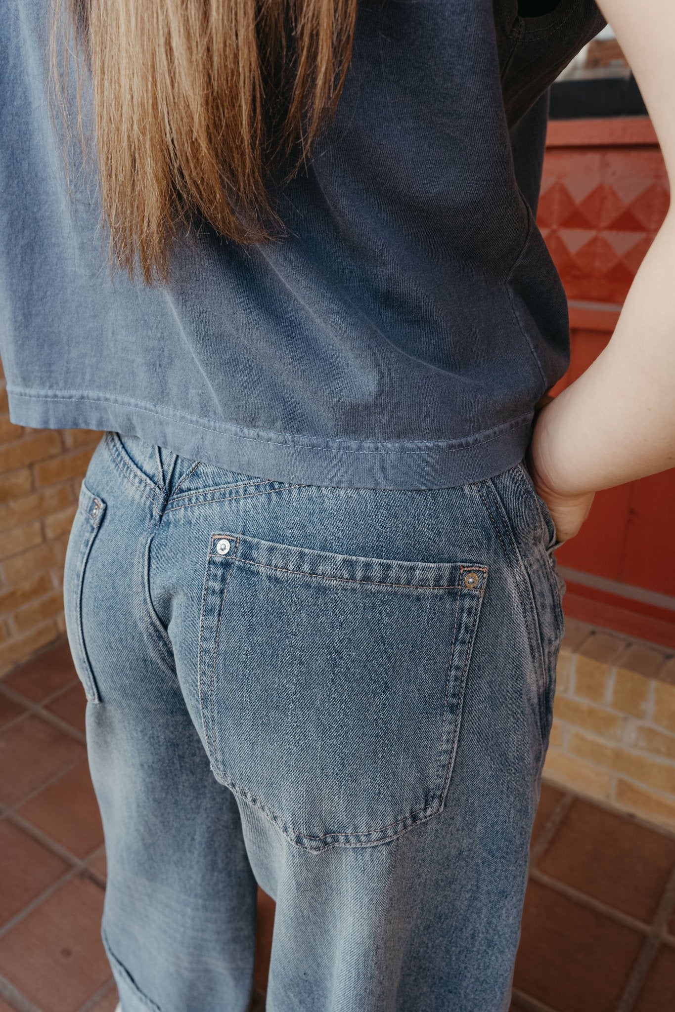 Mineral Washed Denim Cuffed Jeans PH12505 - Southern Soule Designs