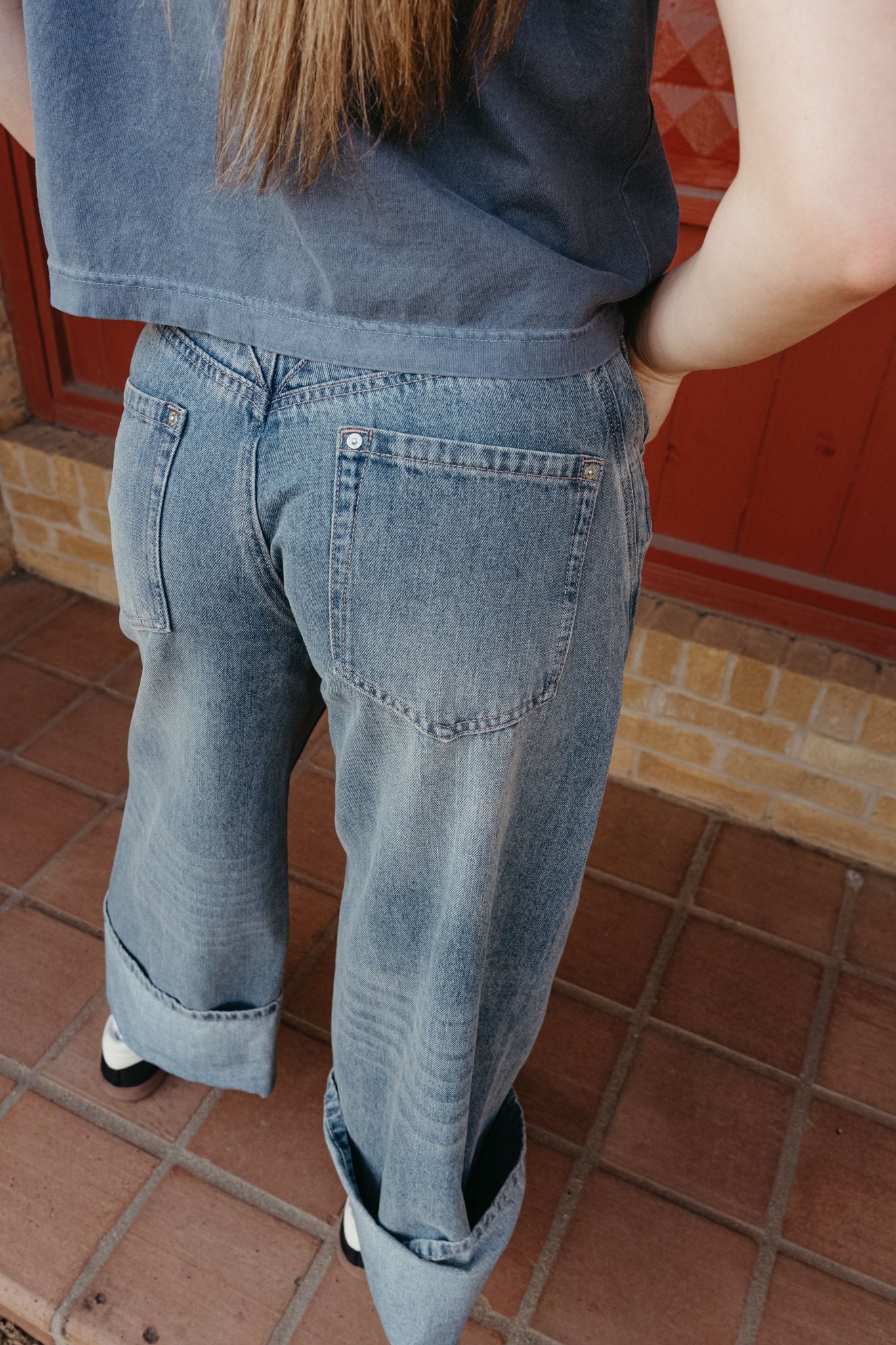 Mineral Washed Denim Cuffed Jeans PH12505 - Southern Soule Designs