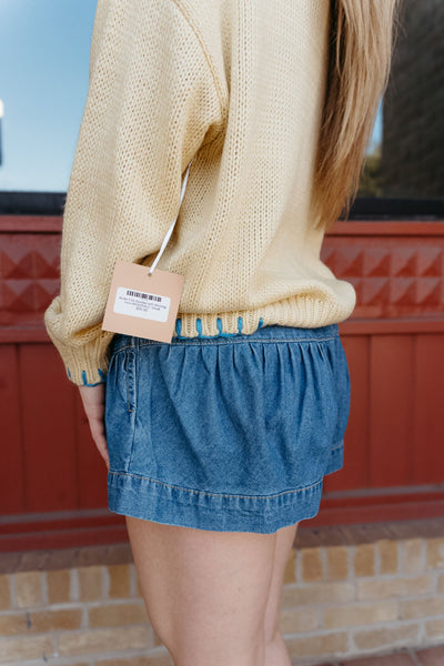 Mineral Washed Denim Pleated Shorts PH12071 - Southern Soule Designs