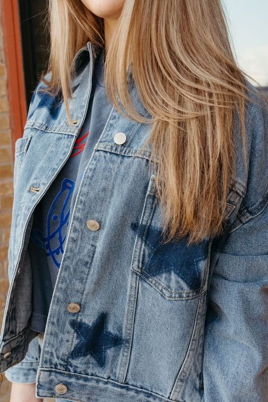 Mineral Washed Star Denim Jacket JH12503 - Southern Soule Designs