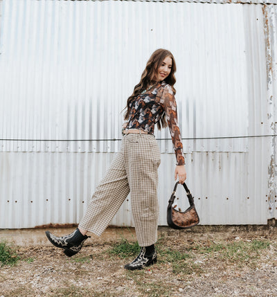 Mini Checker Pattern Barrel Pants P5936 - Southern Soule Designs