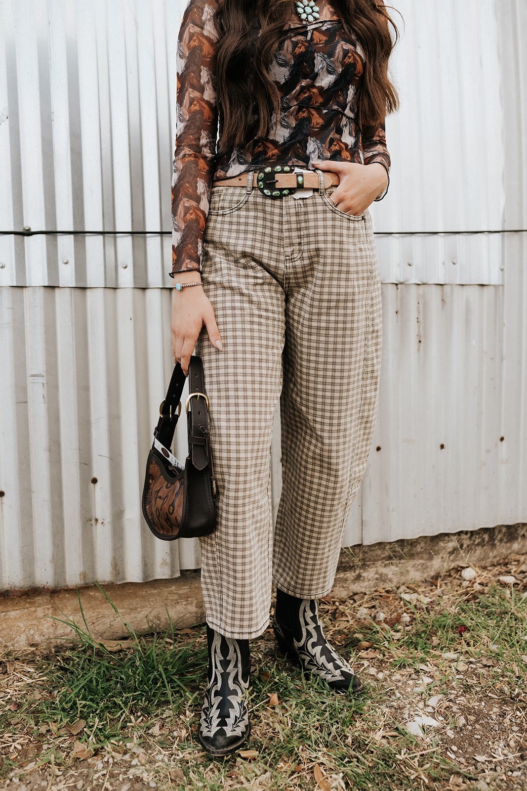 Mini Checker Pattern Barrel Pants P5936 - Southern Soule Designs