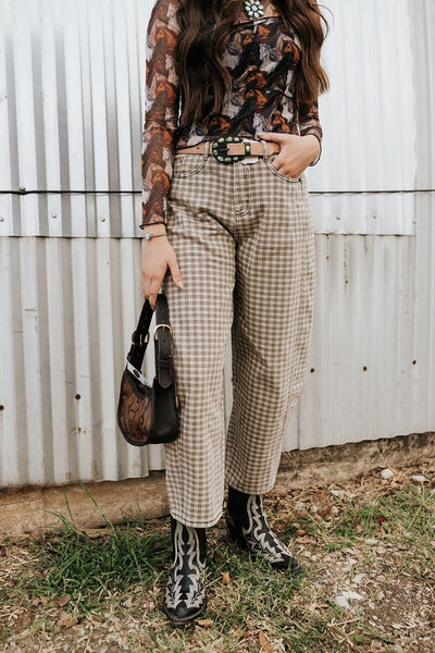 Mini Checker Pattern Barrel Pants P5936 - Southern Soule Designs