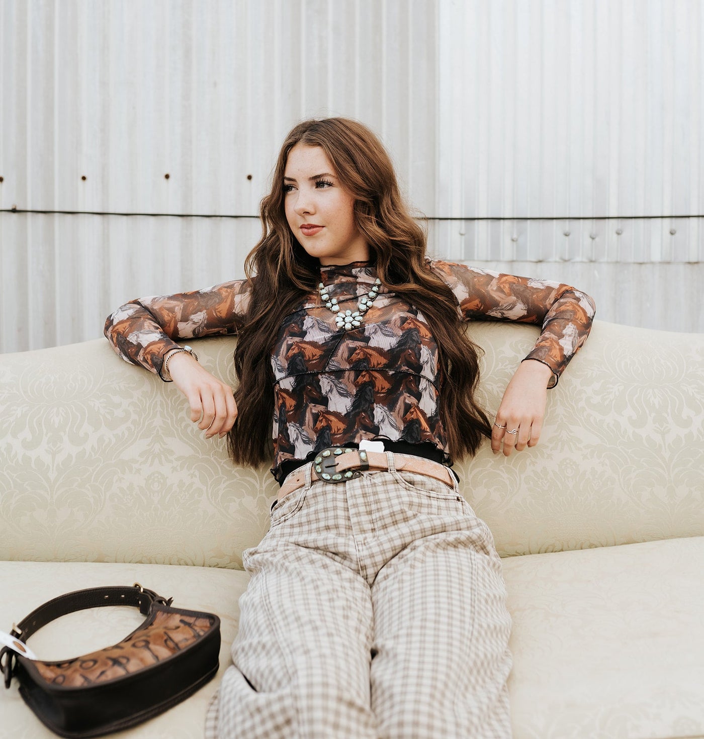 Mini Checker Pattern Barrel Pants P5936 - Southern Soule Designs