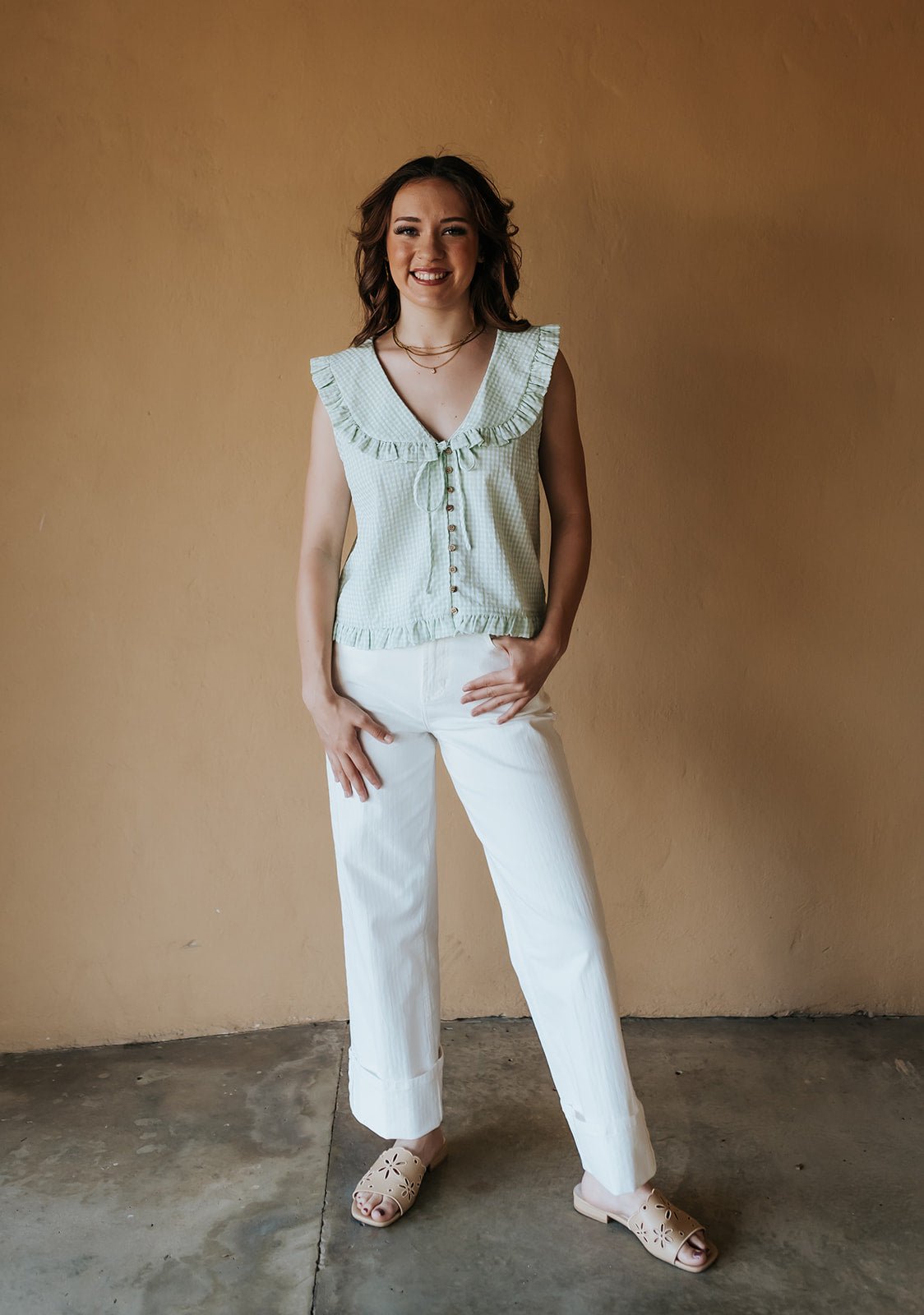 Mint/White Ruffled Collar Plaid Blouse WL25 - 11632 - Southern Soule Designs