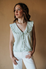 Mint/White Ruffled Collar Plaid Blouse WL25 - 11632 - Southern Soule Designs